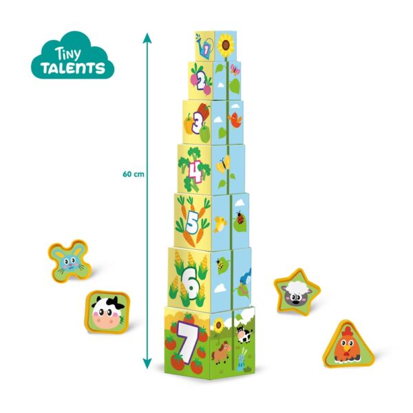 Stacking blocks tower and shape sorter 2 in 1 - Farm animals - SES Creative